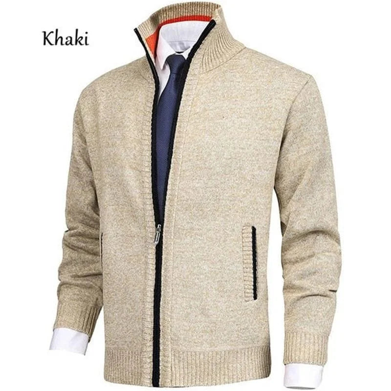 Men\'s Solid Color Stand Collar Fashion Cardigan Sweater Knit Jacket